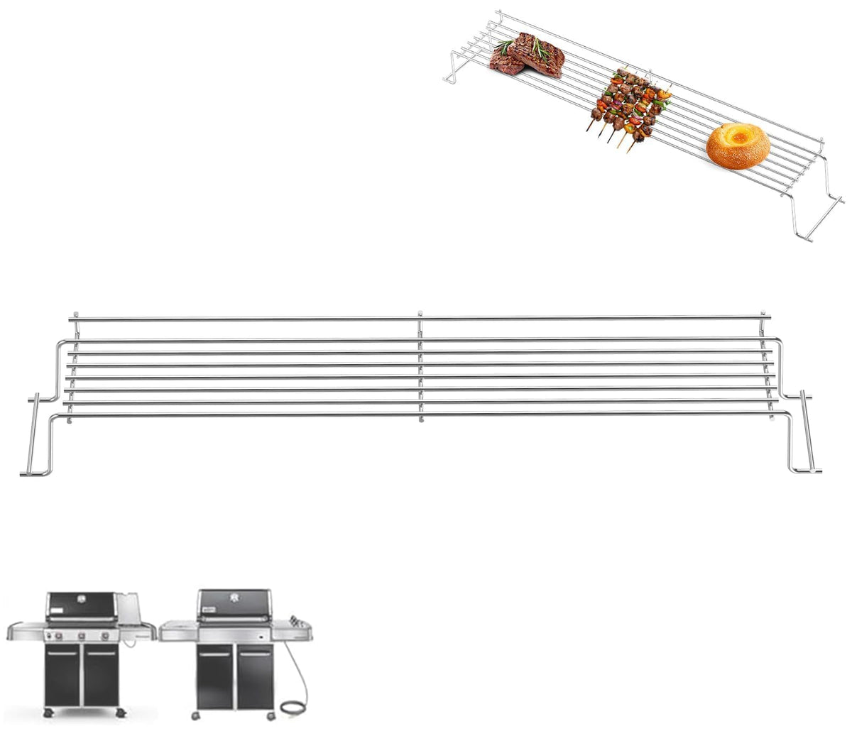 PETKAO 65054 upper rack for Weber Genesis 300-series, sturdy stainless steel for long-lasting use.