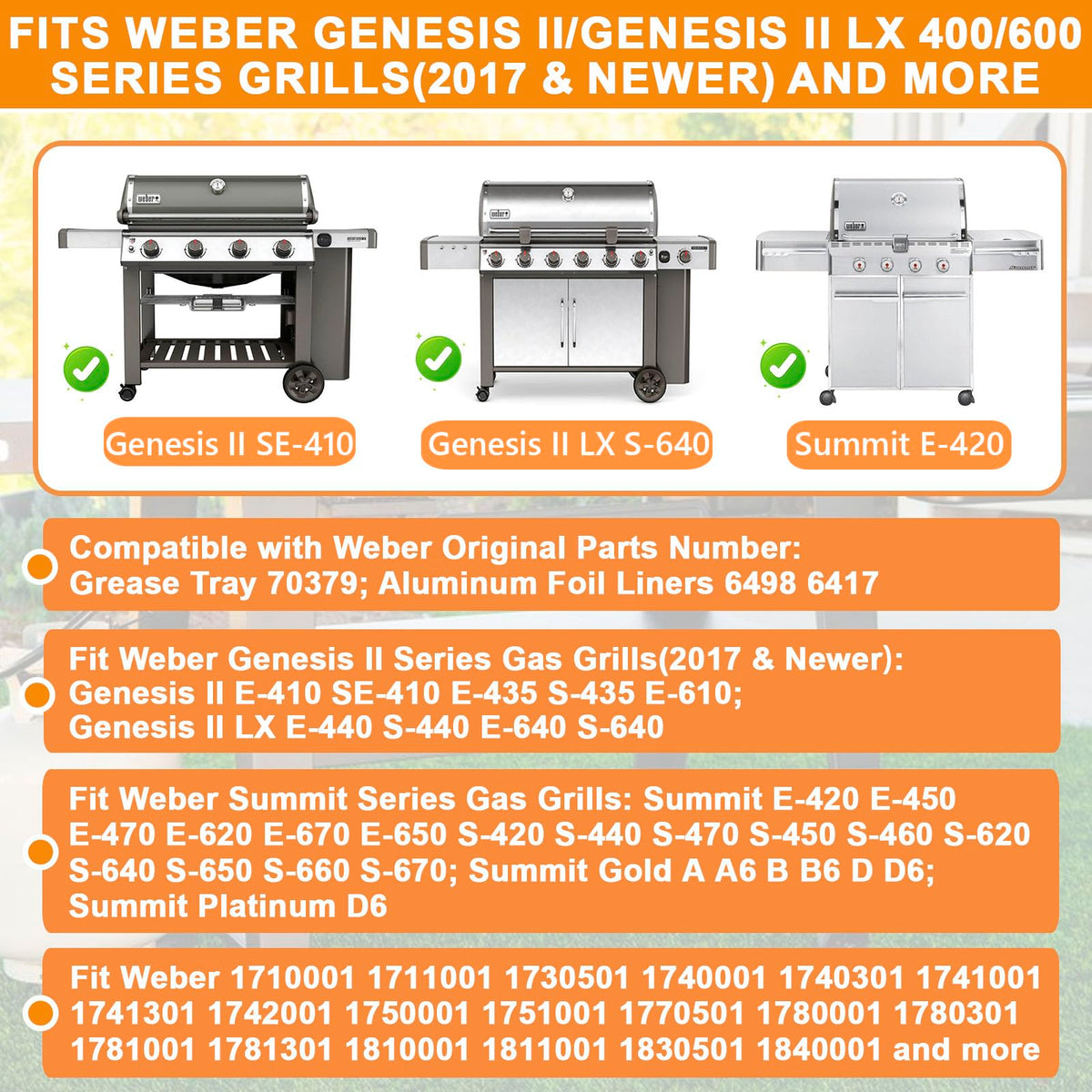 PETKAO 70379 grease tray kit for Weber Summit improves cleanup during long barbecues.
