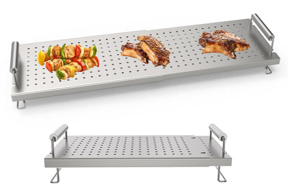 PETKAO adjustable griddle warming rack on a 36-inch Blackstone, expands cooking surface.