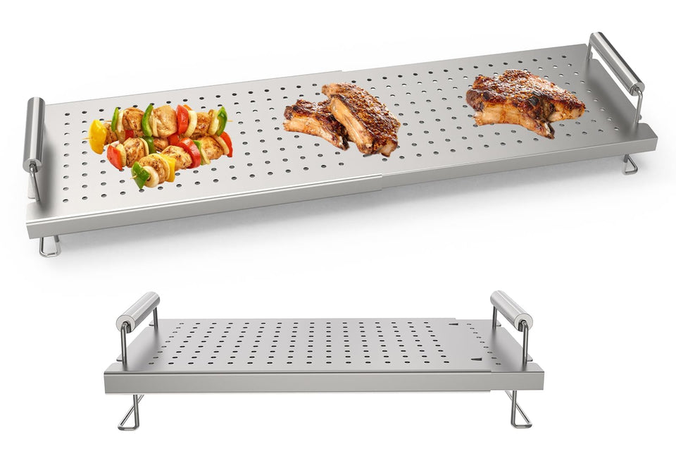 PETKAO adjustable griddle warming rack on a 36-inch Blackstone, expands cooking surface.