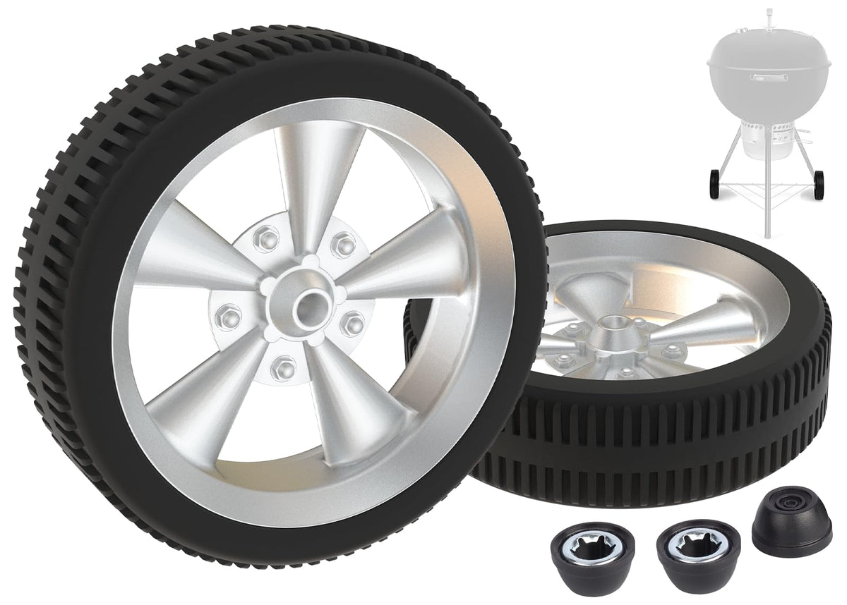 PETKAO BBQ wheels 2-pack ready for Weber kettle, smooth mobility for weekend cooks.