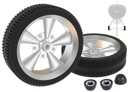 PETKAO BBQ wheels 2-pack ready for Weber kettle, smooth mobility for weekend cooks.