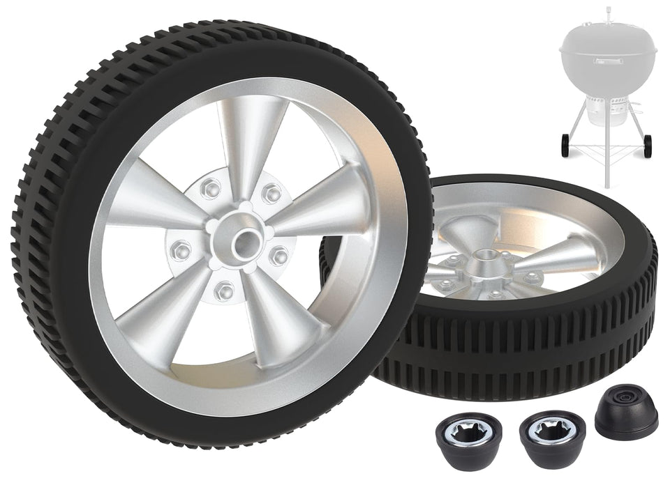 PETKAO BBQ wheels 2-pack ready for Weber kettle, smooth mobility for weekend cooks.