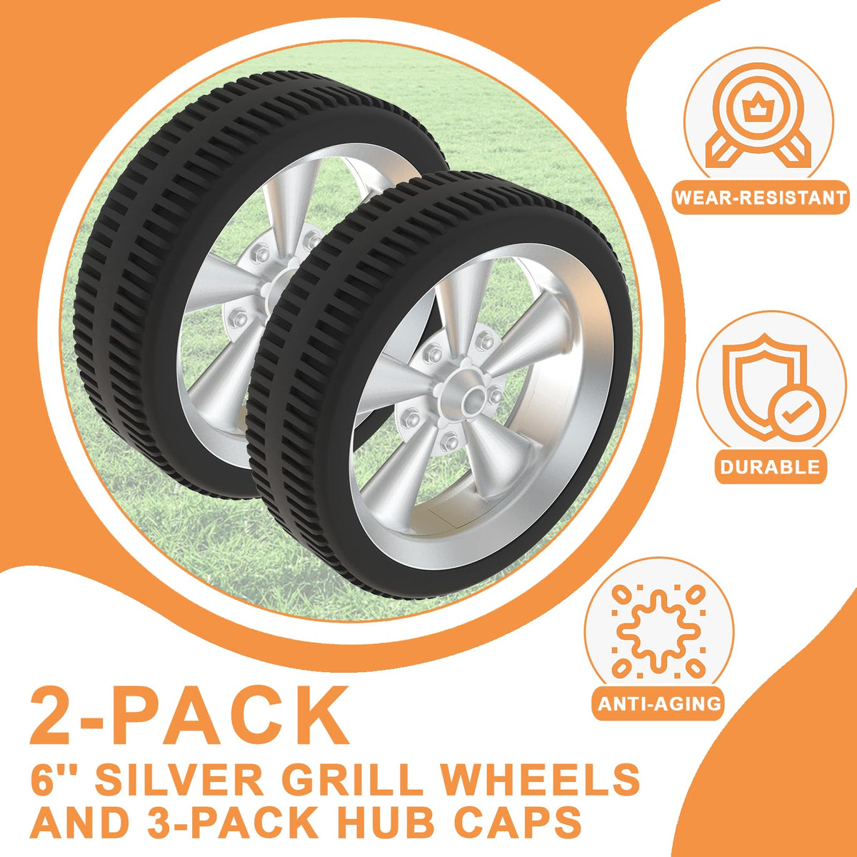PETKAO BBQ wheels compatibility chart highlights broad Weber fit and easy replacements.
