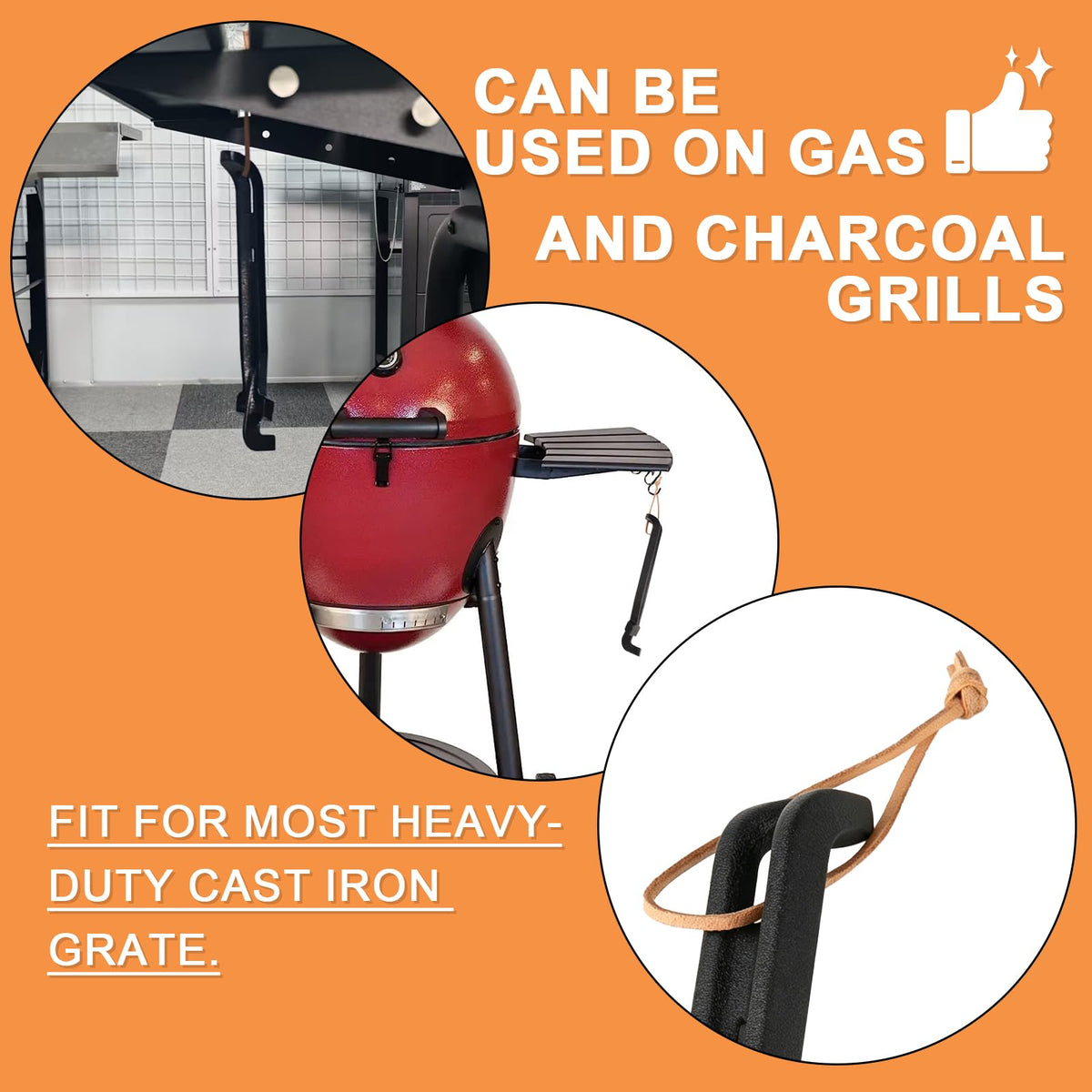 PETKAO cast-iron grate lifter 8in for heavy grills.