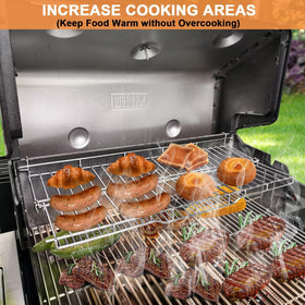 Easy-install PETKAO warming rack for Weber Genesis II produces quick upgrade.