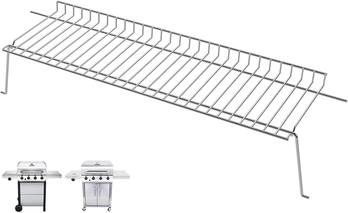 PETKAO warming rack shows Charbroil compatibility for easy replacement on 4-burner grills