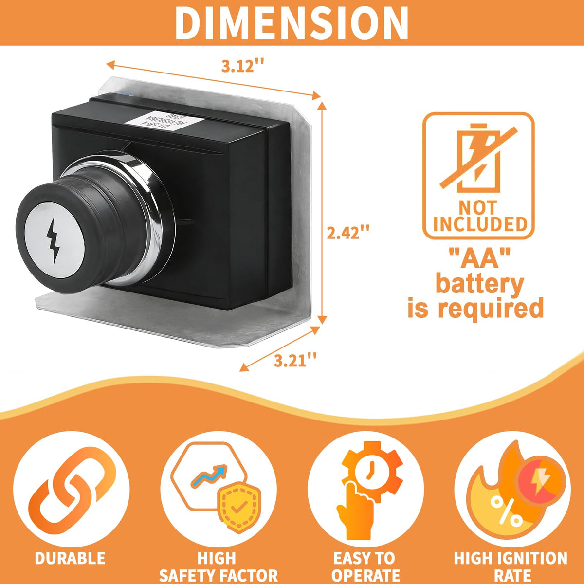Front-control ignition button with ergonomic grip for quick lighting.