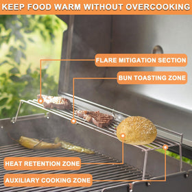 PETKAO Genesis S-330 warming rack, stainless steel durability for high-heat grilling.