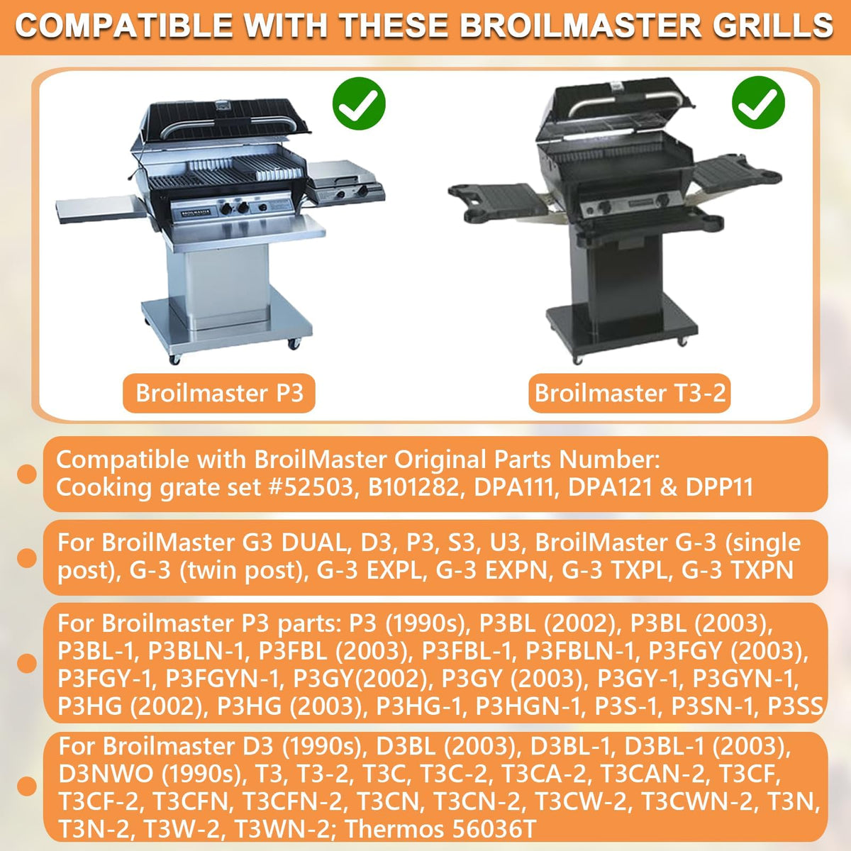 PETKAO grates fit Broilmaster D3 for durable performance and reliable high-heat searing.