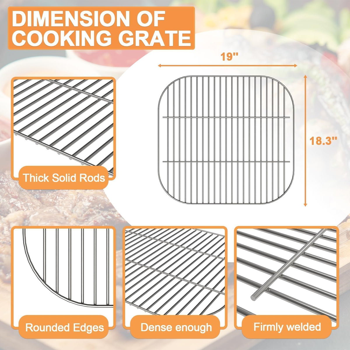 PETKAO heavy-duty steel grill grate resists corrosion for outdoor grilling.
