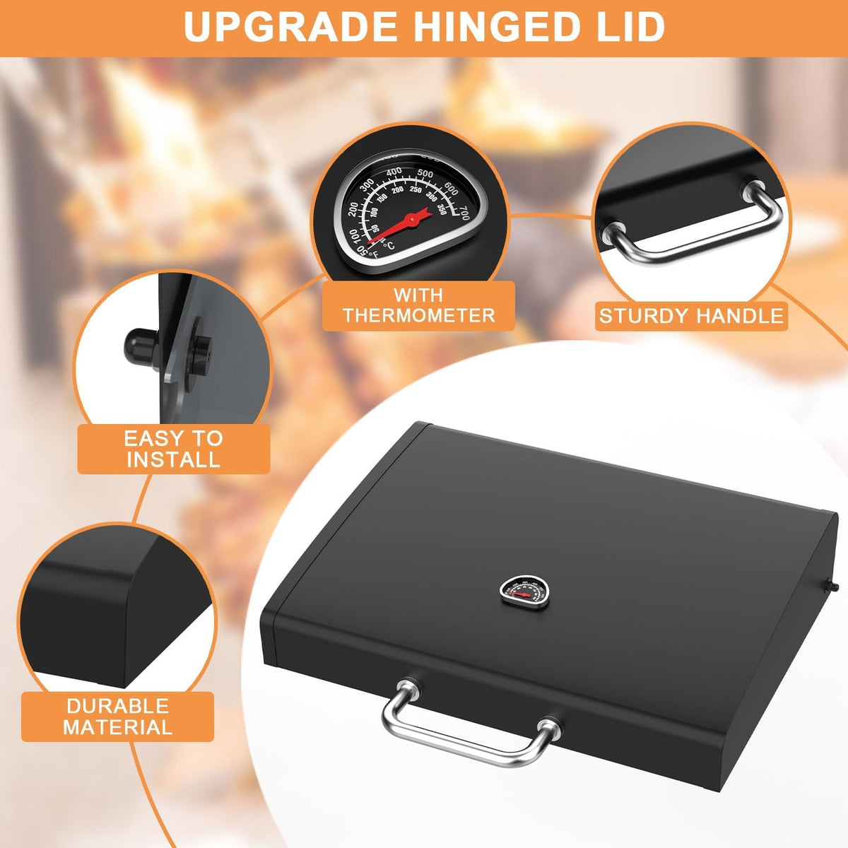 PETKAO thermometer-equipped lid for Blackstone 22 inch Omnivore promotes better heat control