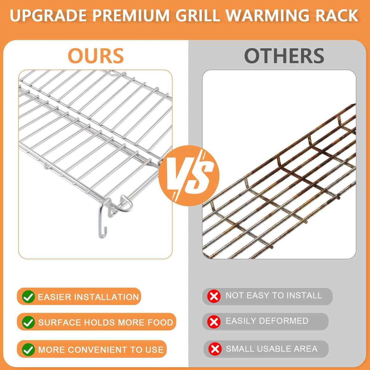 Unfolded vs folded PETKAO rack demonstrates increased cooking area.