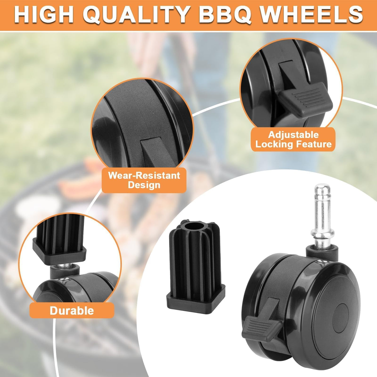 PETKAO caster with insert fits Genesis E310 models for versatile grilling setup