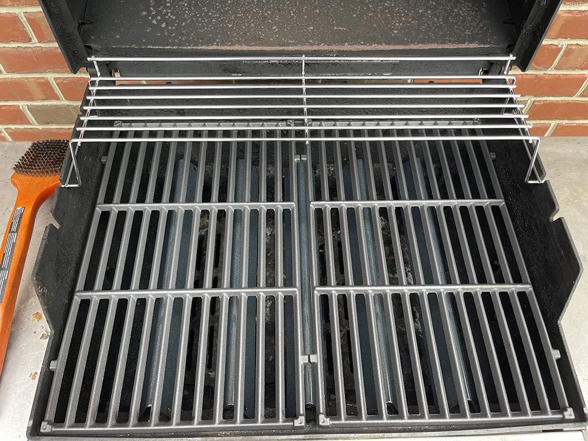 PETKAO Weber Genesis rack cleans easily; dishwasher-safe stainless steel saving time.