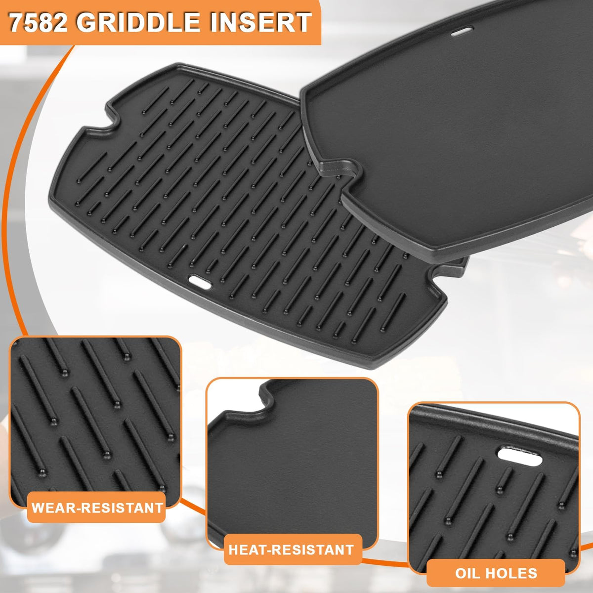 PETKAO Weber Q griddle 7582 dimensions 17x12.7 inches for fit.
