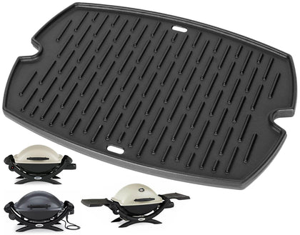 PETKAO Weber Q griddle 7582 front view shows sturdy cast iron.