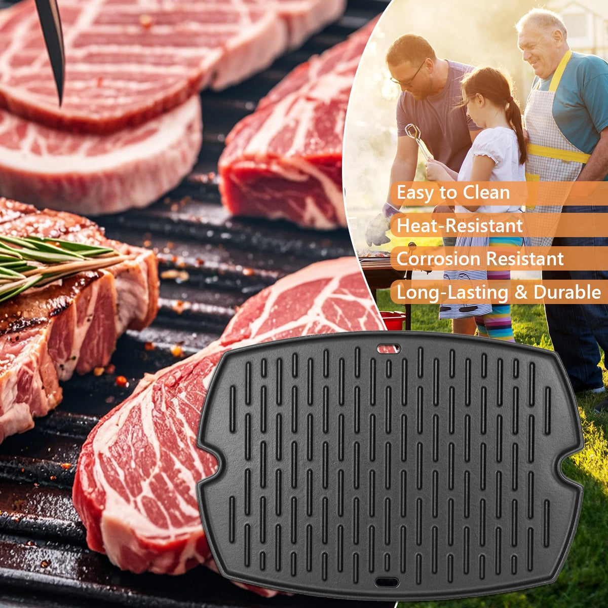 PETKAO Weber Q griddle 7582 seasoning-ready surface for longevity.