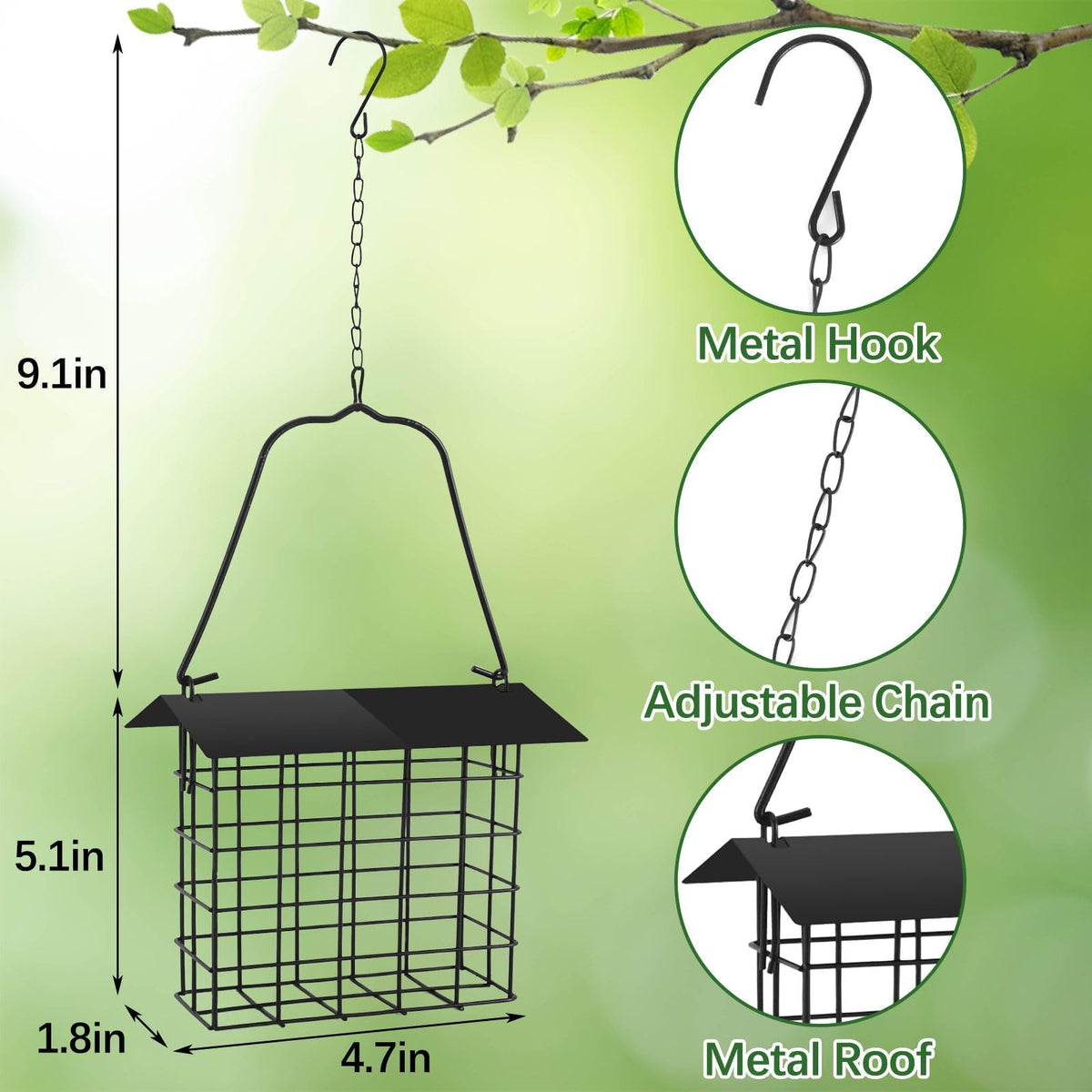 PETKNOWS Suet Bird Feeder with Metal Roof keeps food fresh and dry.