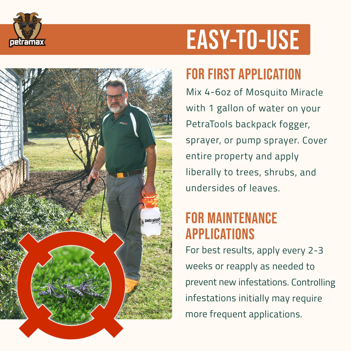 PetraMax yard spray with bottle demonstrates simple mixing for large areas.