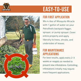 PetraMax yard spray with bottle demonstrates simple mixing for large areas.