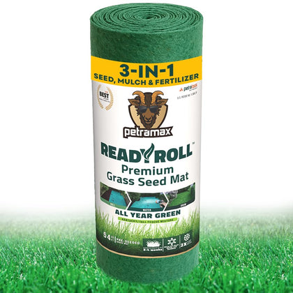 Petramax ReadyRoll 54ft roll showing dense seed coverage for patch repair.
