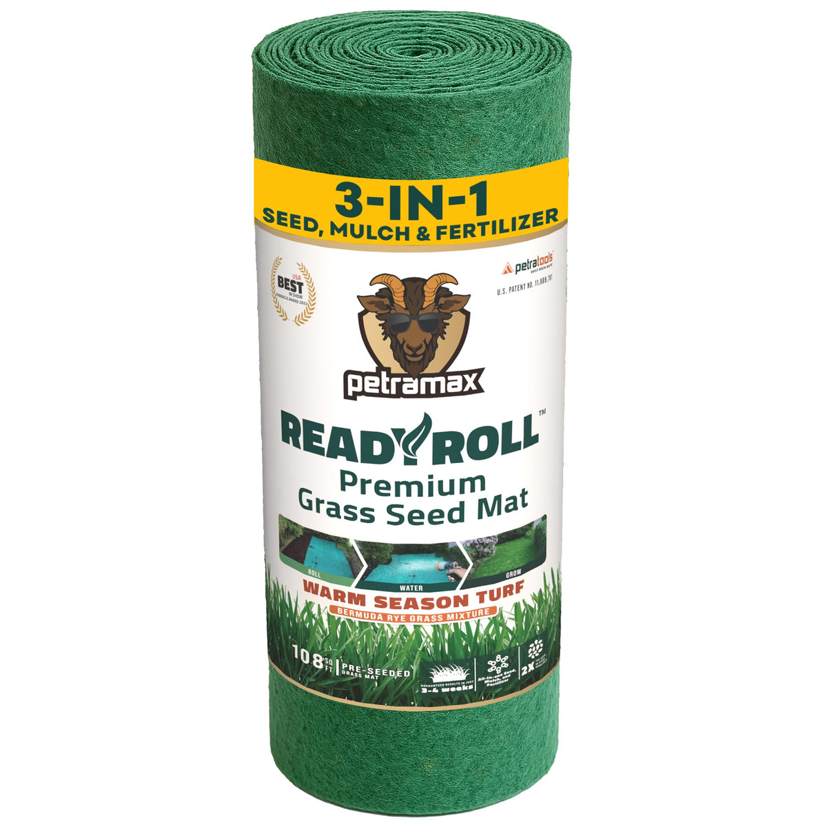 Petramax ReadyRoll biodegradable Bermuda seed roll for patchy lawns