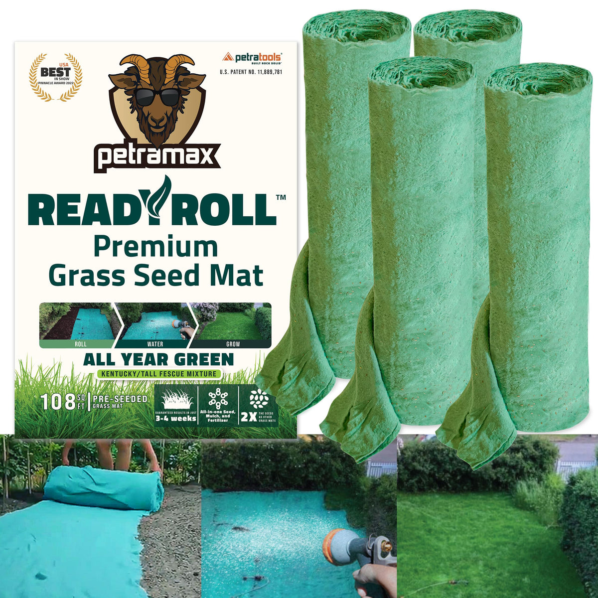 PETRAMAX ReadyRoll seed mat on soil showing even coverage for patch repair