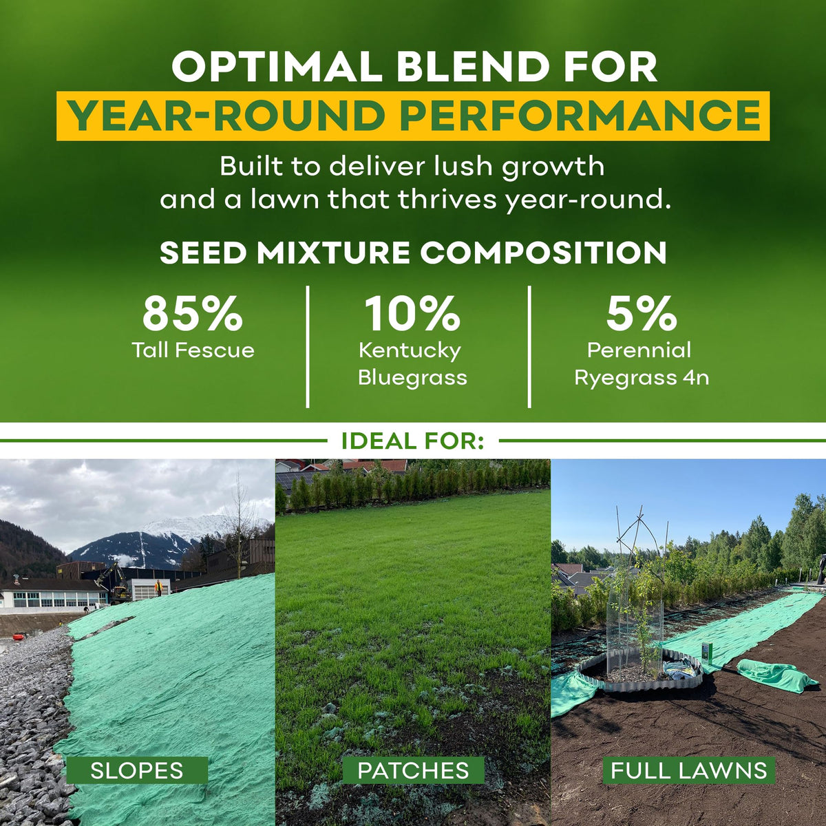 Petramax ReadyRoll mulch locks in moisture to aid germination on slopes.