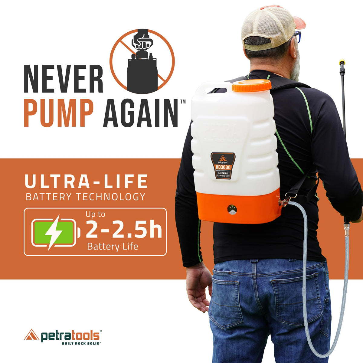 PetraTools battery and charger included for extended spraying sessions.
