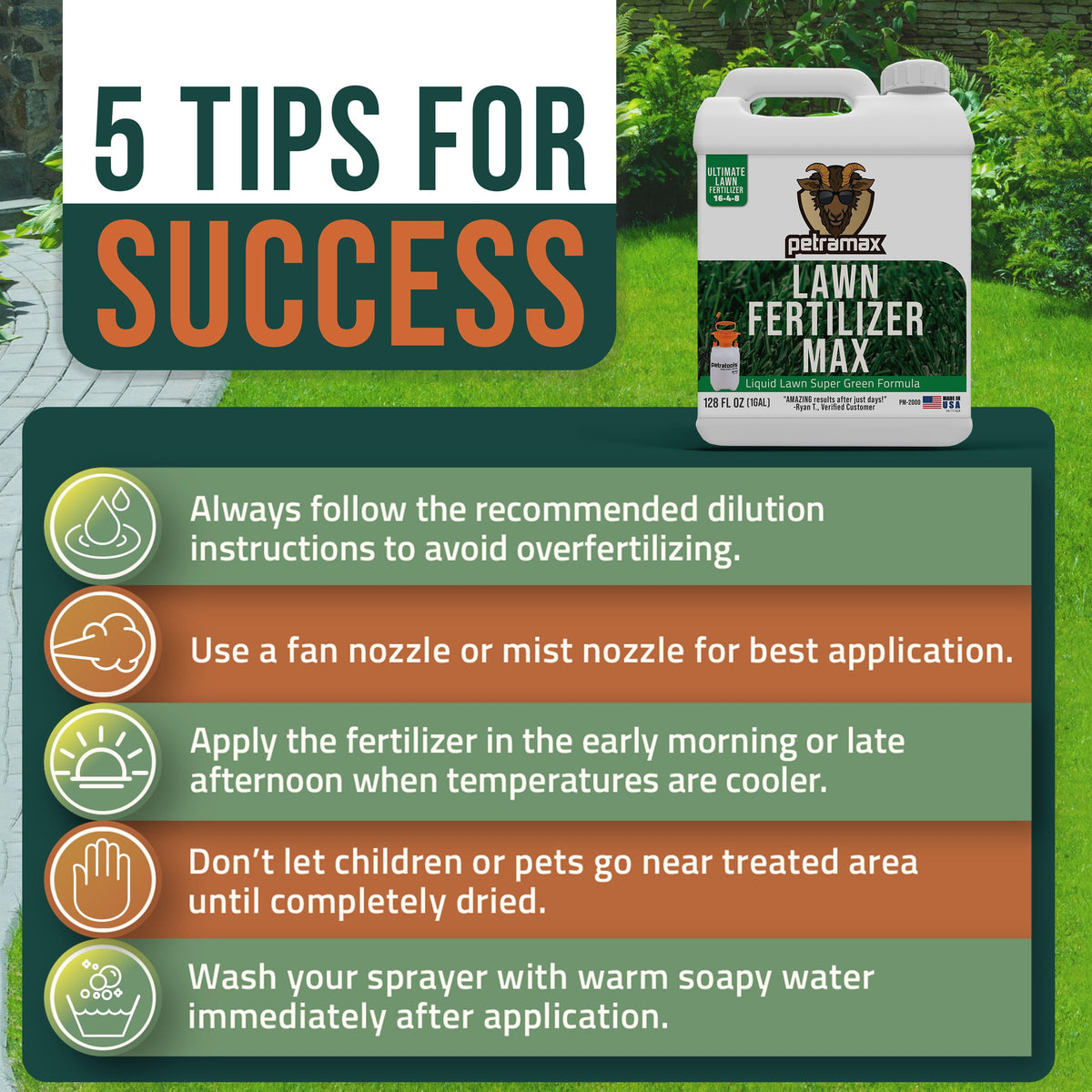 Lawn sprayer setup for even PetraMax application across the yard.