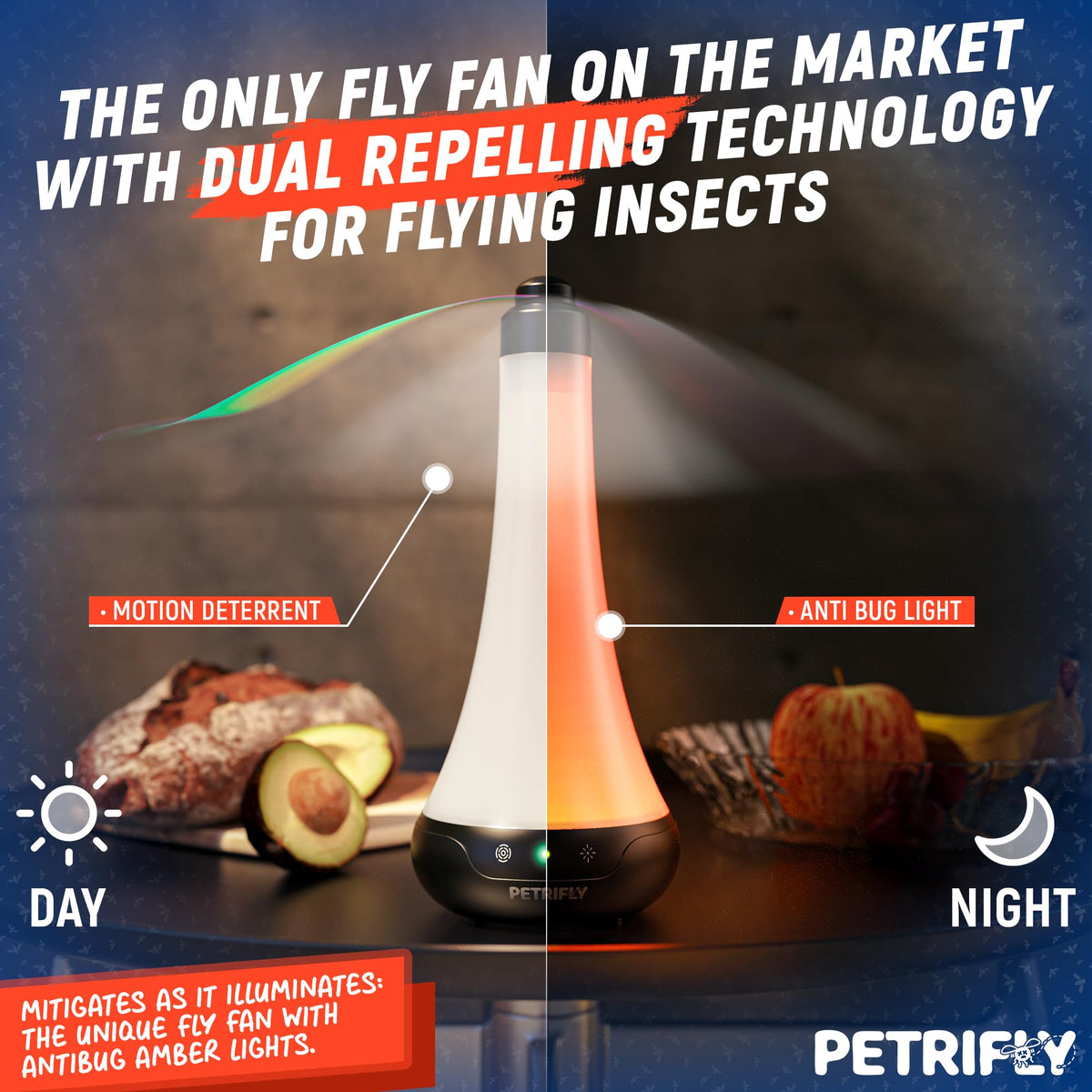 PETRI Fly Fans holographic blades reflect light to repel flies safely