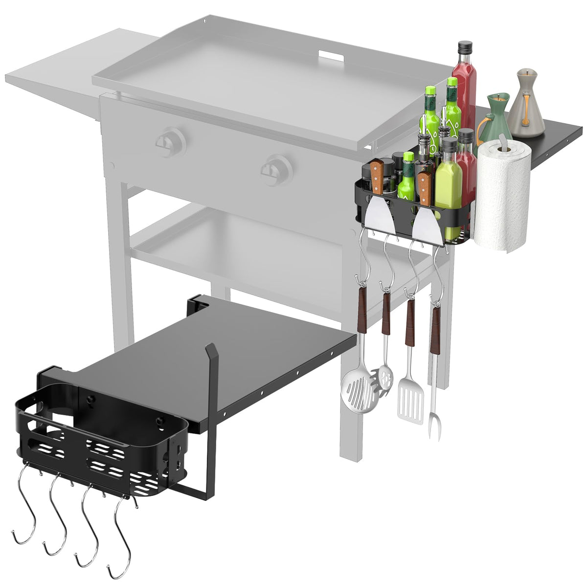Petrirufun foldable griddle side shelf mounted on Blackstone, adding extra prep space