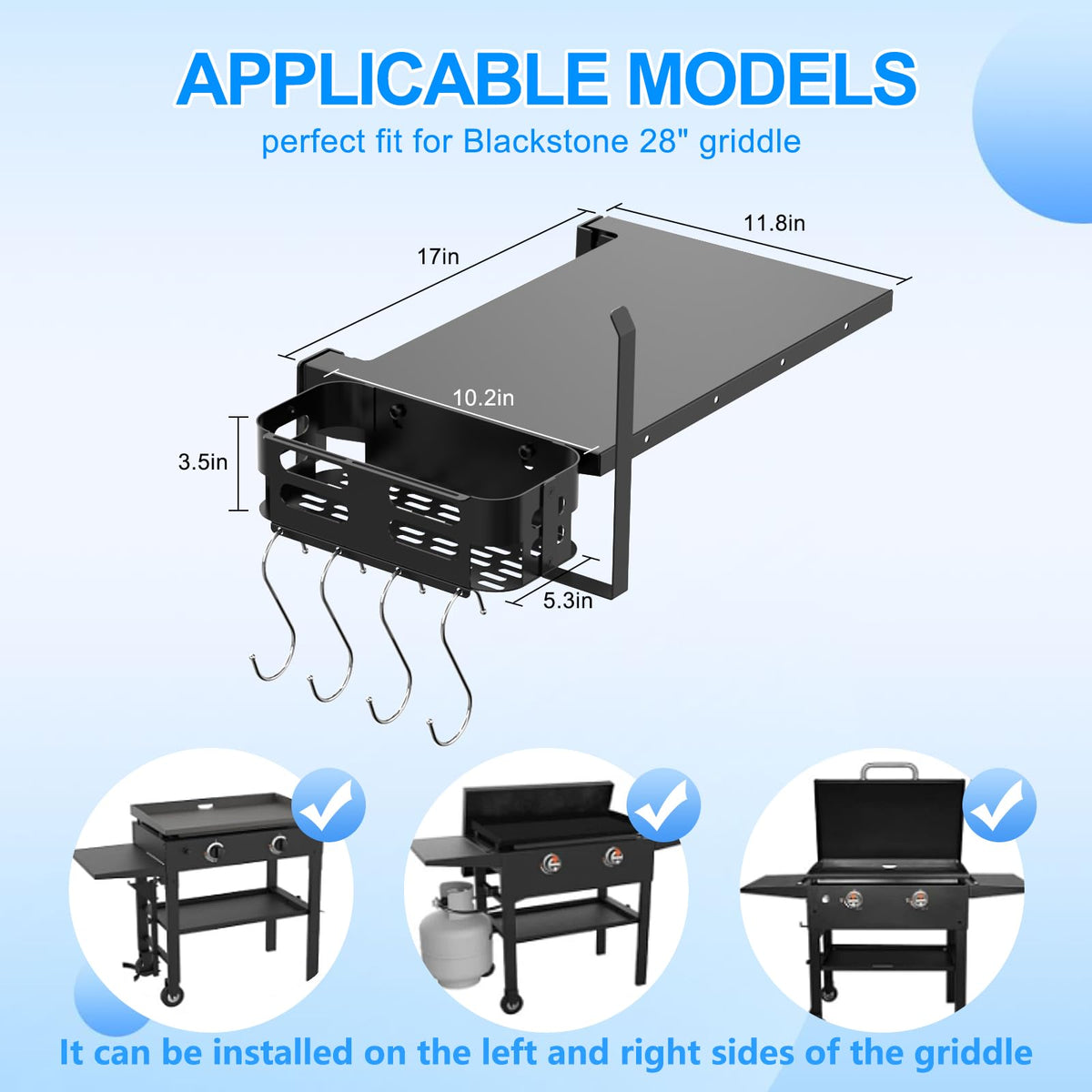 Petrirufun foldable griddle side shelf on the right side for Blackstone setup