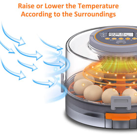 PETSFOND egg incubator temperature adjustment display ensuring stable hatch conditions.