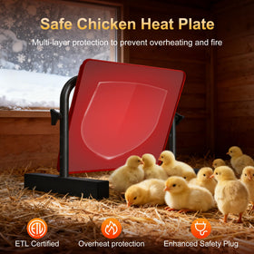 PETSOLON brooder heater side angle highlighting adjustable tilt for even warmth.