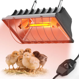 PETSOLON heat lamp for chickens shown in coop with rapid warmth.
