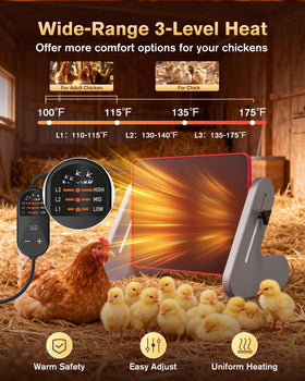 Petten heat plate adjustable height and angle reduces soiling in coops
