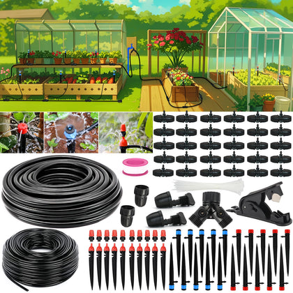 PETUOL drip irrigation kit shows main and branch tubing for large garden coverage.