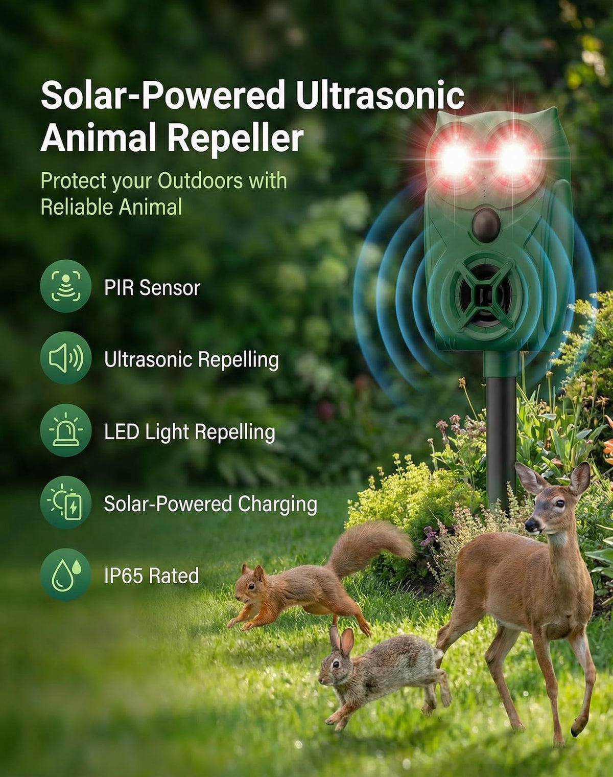 PEXPEL LED dynamic flash provides visual deterrence to wildlife outdoors