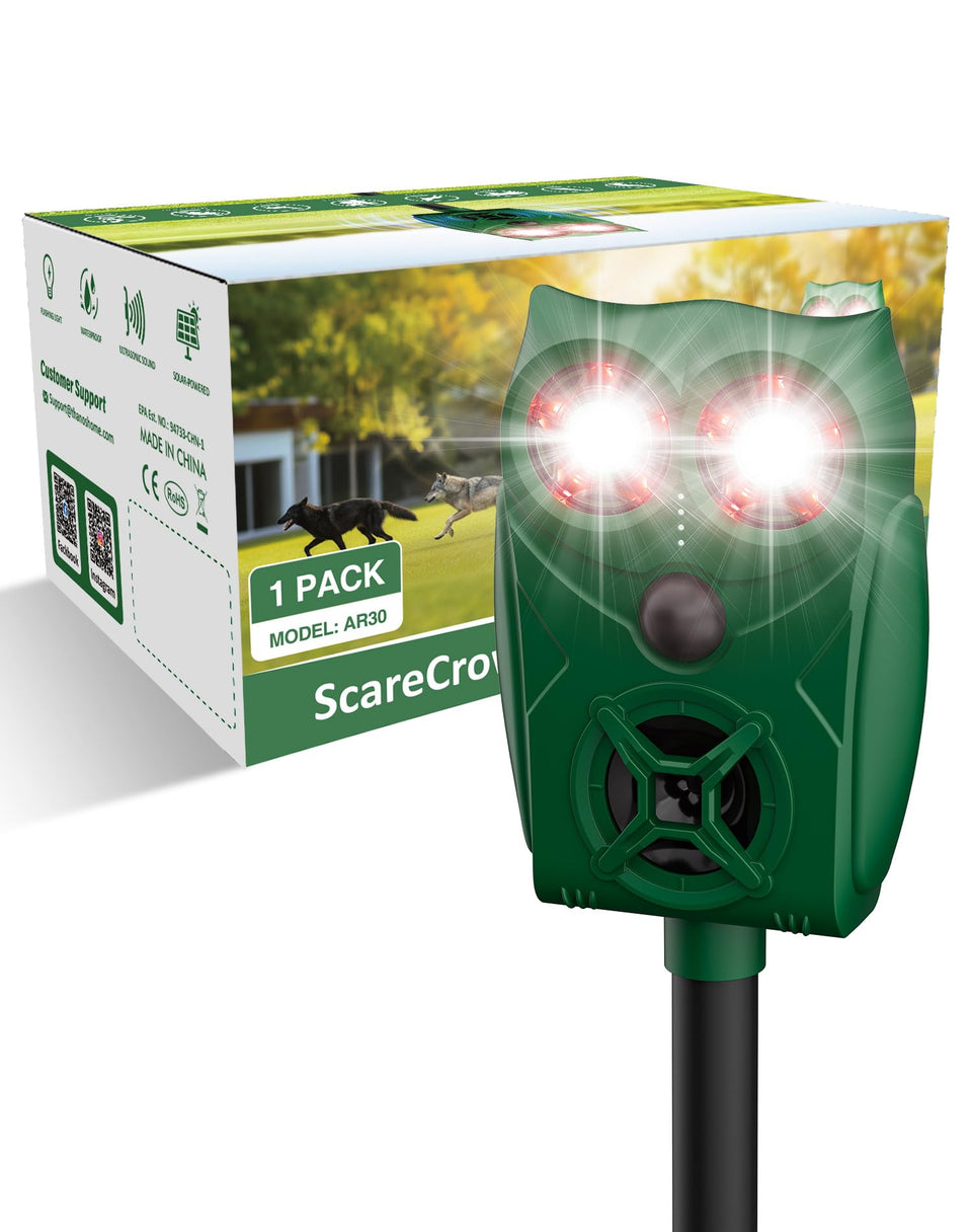 PEXPEL Solar Ultrasonic Repeller with motion sensor detects movement up to 30 feet to deter wildlife