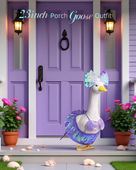 Pextian Goose Decor wide shot adds festive curb appeal to outdoor space