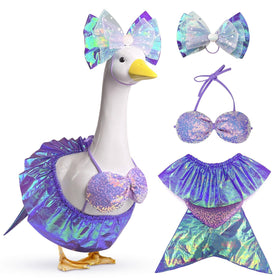 Pextian Mermaid Goose Outfit with purple bow on 23-inch goose for charming porch display
