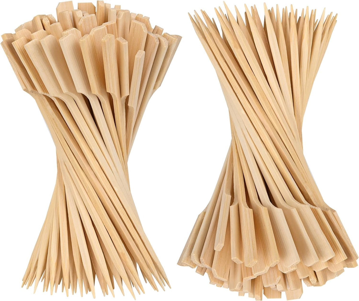 PFIEIFPO bamboo skewers 10 inch with paddle design for easy flipping and stable grilling