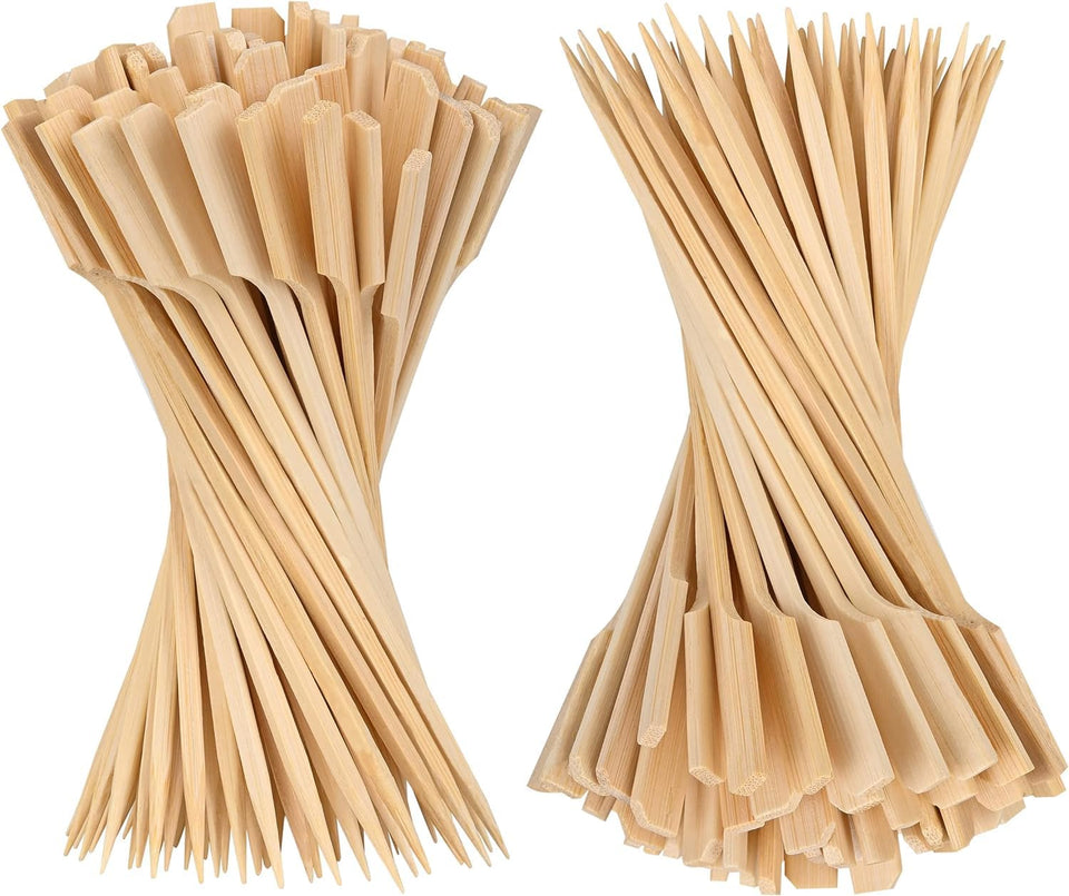 PFIEIFPO bamboo skewers 10 inch with paddle design for easy flipping and stable grilling