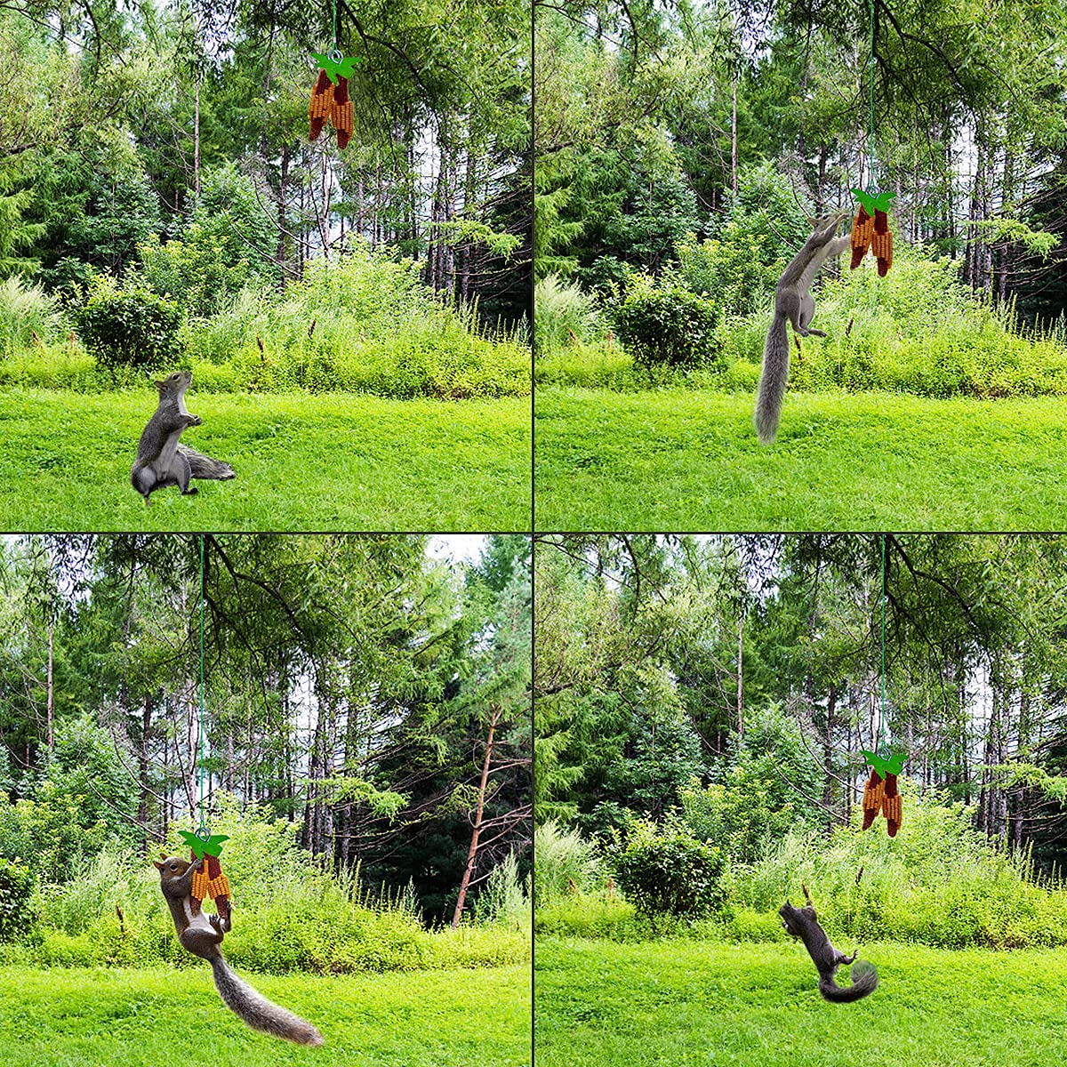 PFNRTH Bungee Squirrel Feeder bell alert signals when a visitor approaches.