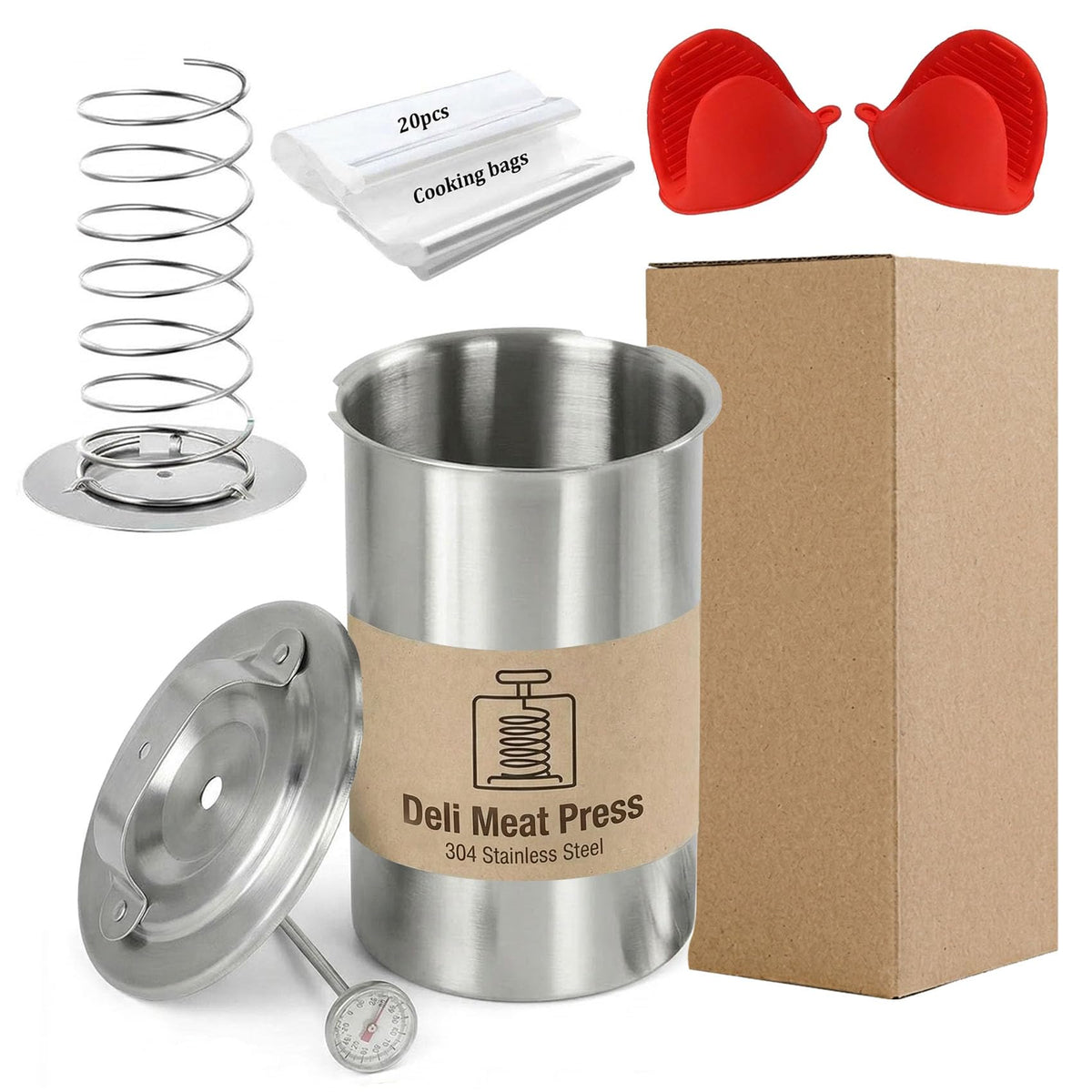 PFULTY deli meat press with thermometer in built-in chamber for precise cooking