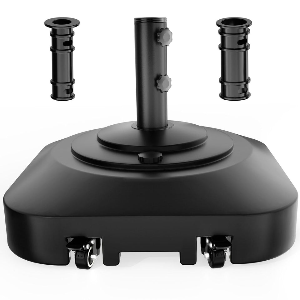 PGGP patio umbrella base with five wheels for easy movement and placement.
