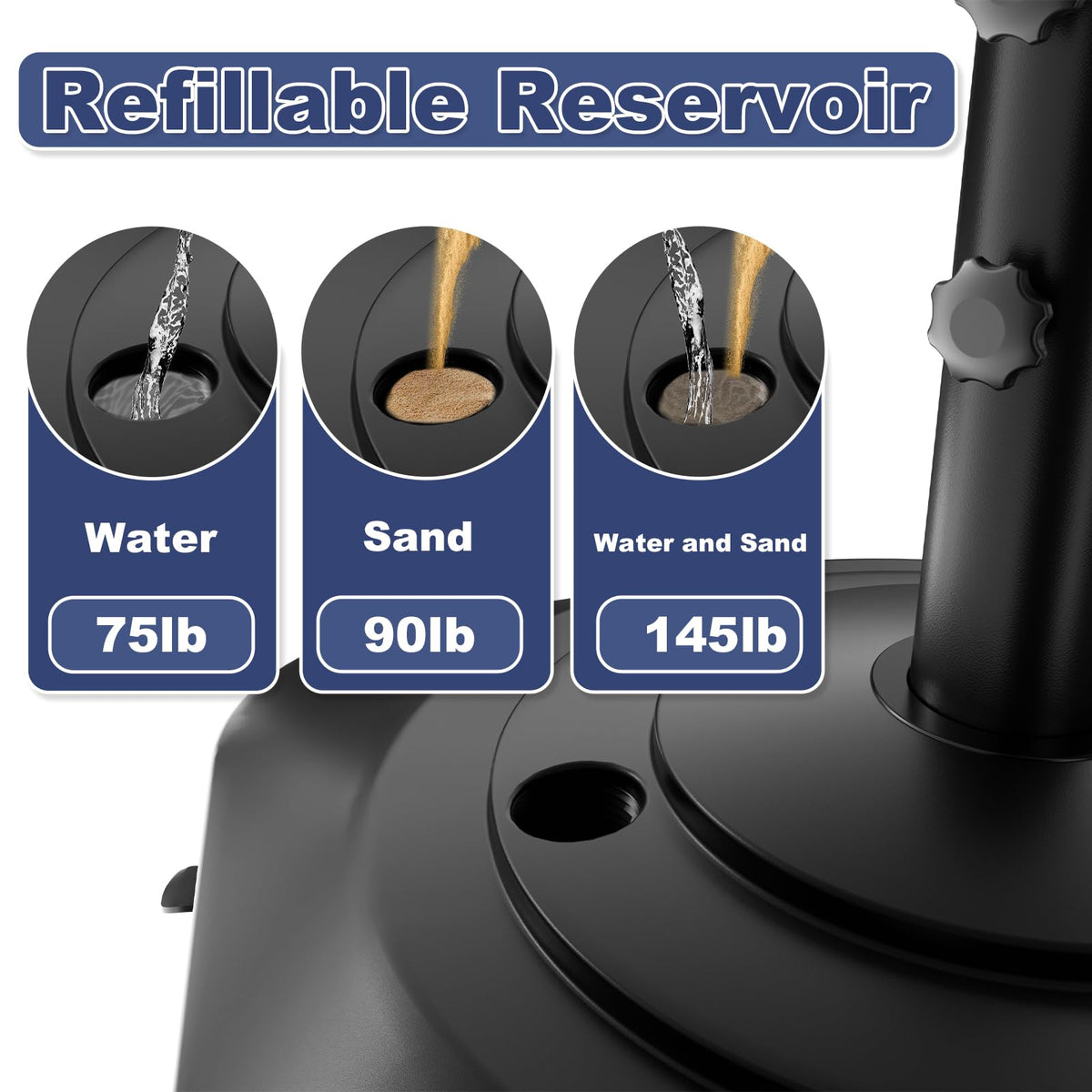 PGGP base features dual knobs to secure umbrellas during windy conditions.
