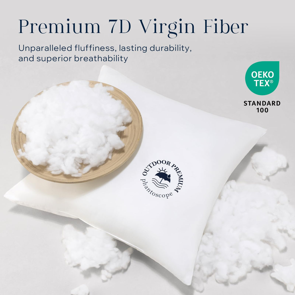 Phantoscope eco-virgin fiber fill close-up highlighting long-lasting loft